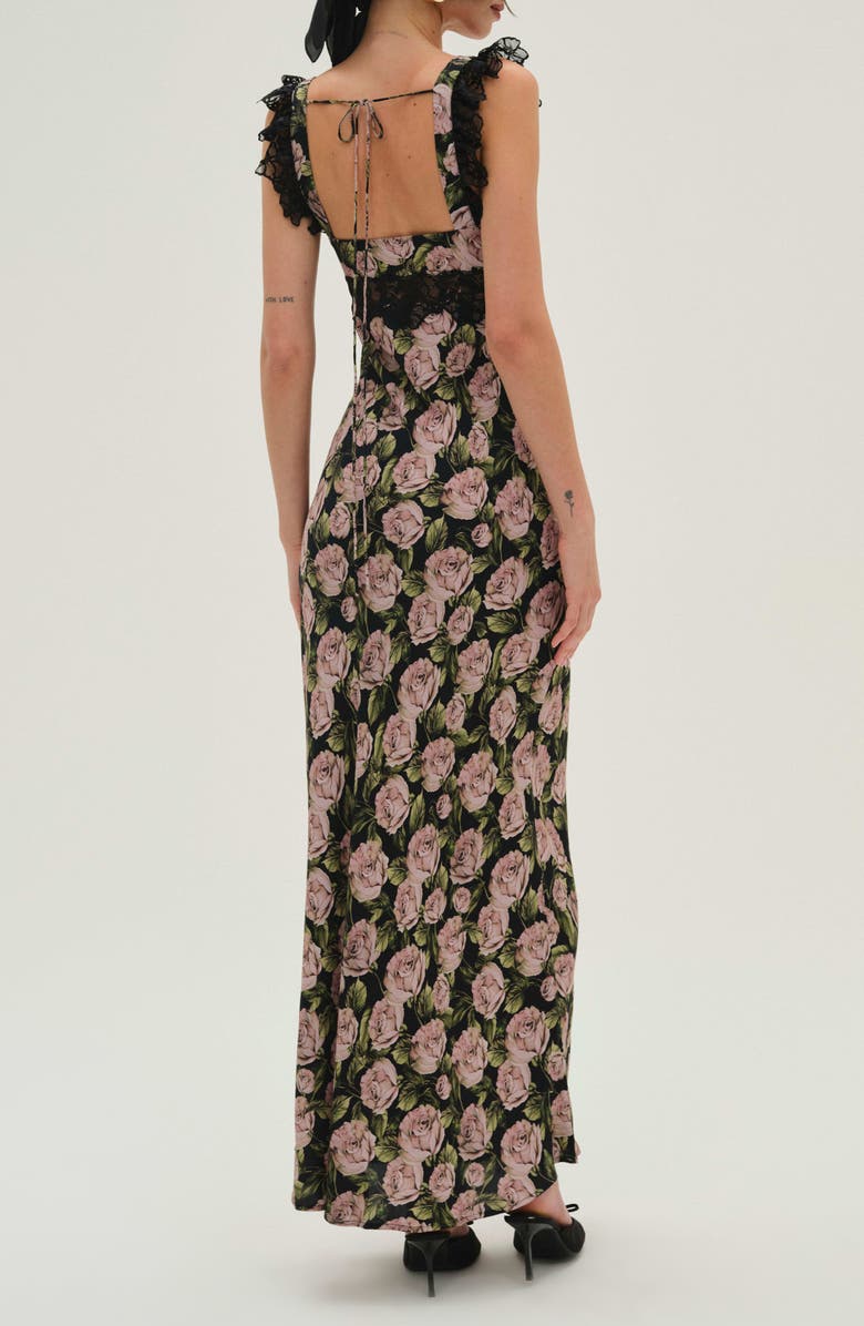 For Love & Lemons Fallen Rose Print Maxi Dress, Alternate, color, Black