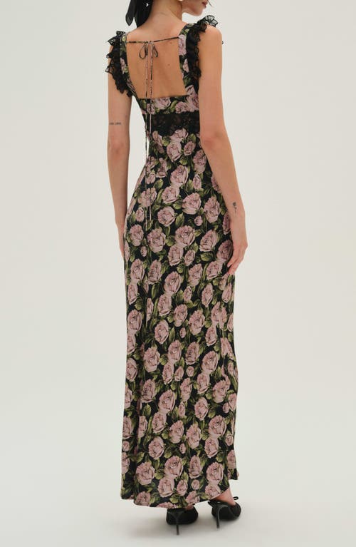 For Love & Lemons Fallen Rose Maxi Dress In Black In Black