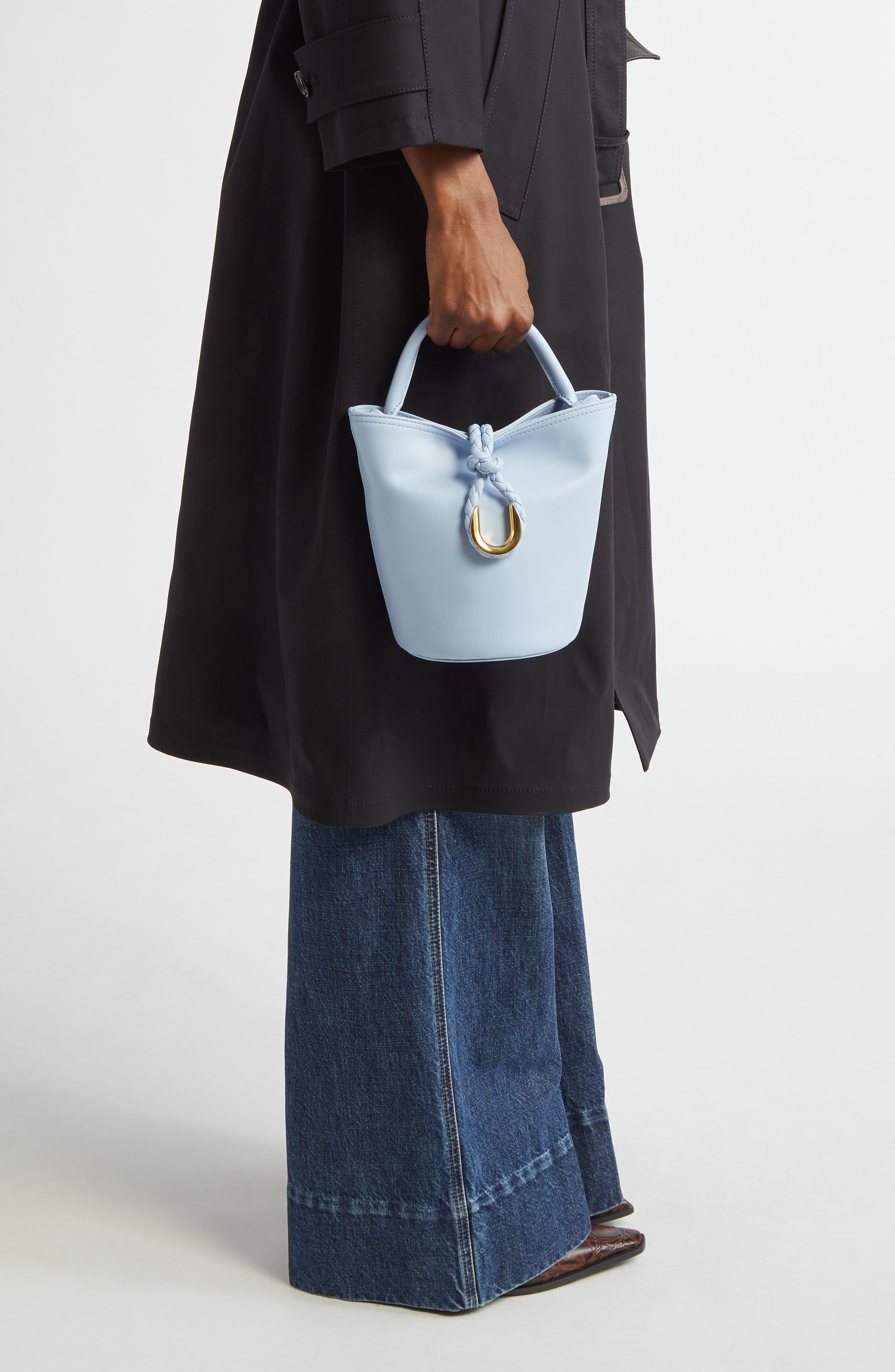 Bottega Veneta Mini Liberta Leather Bucket Bag, Alternate, color, 1441 Lunar-M Brass