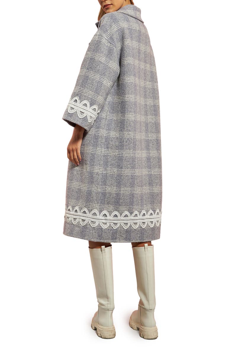 Premium Plaid Wool Blend Long Wrap Coat, Alternate, color, GREY