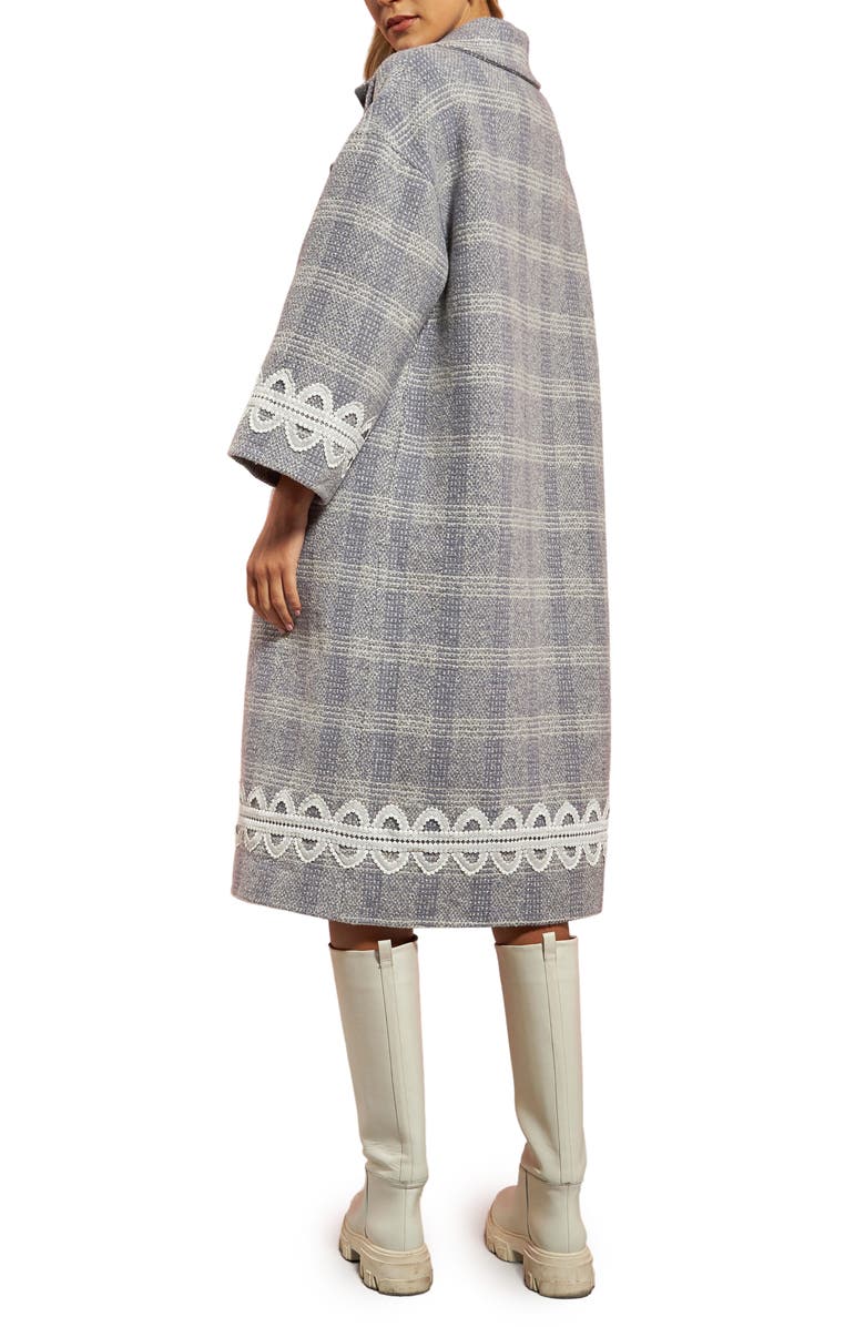 English Factory Premium Plaid Wool Blend Long Wrap Coat, Alternate, color, Grey