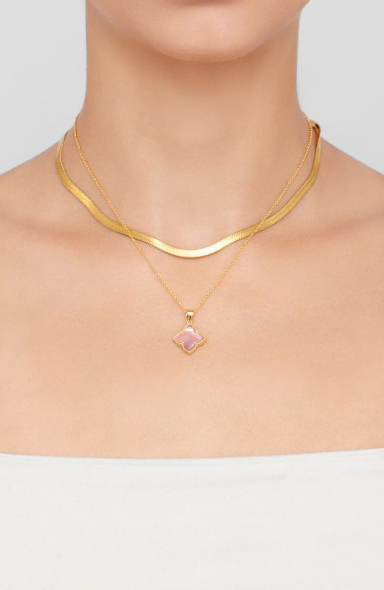 Adornia Pink Mother-of-Pearl Clover Pendant Necklace & Drop Earrings Set, Alternate, color, Pink/ Gold