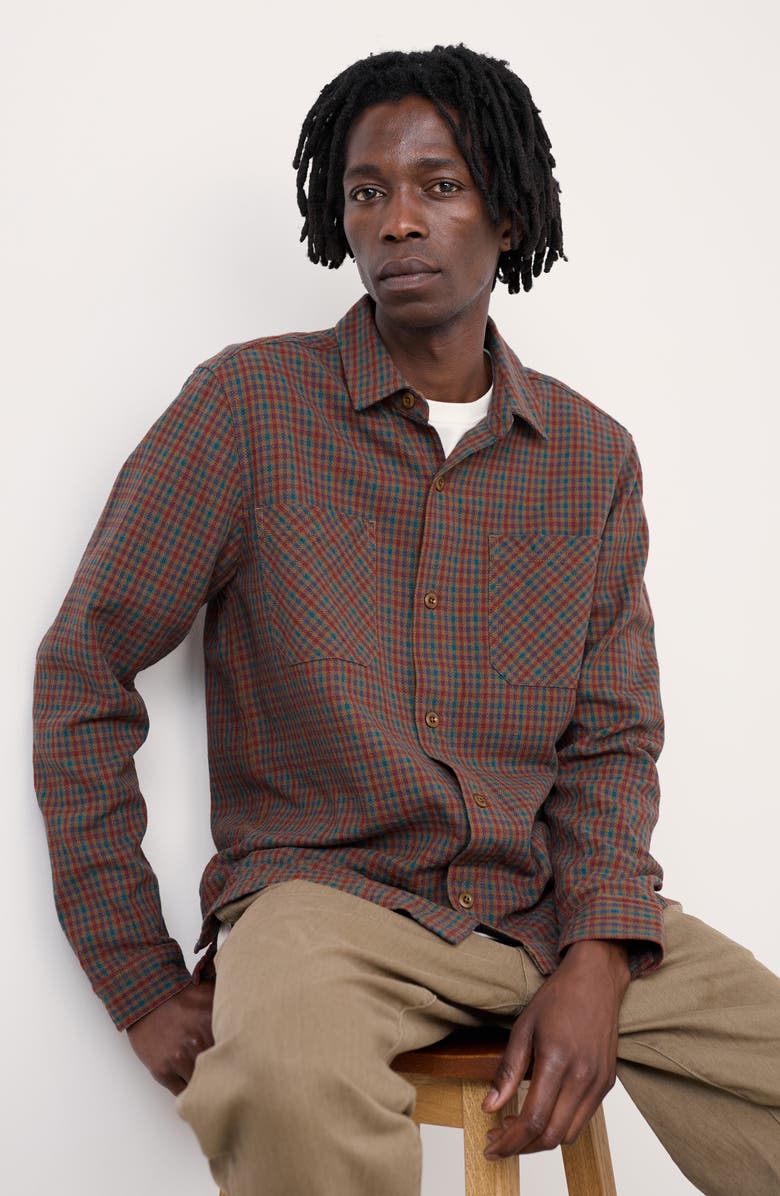 Seasalt Cornwall Rigging Check Textured Organic Cotton Button-Up Overshirt, Alternate, color, Freedom Zawn Pecan