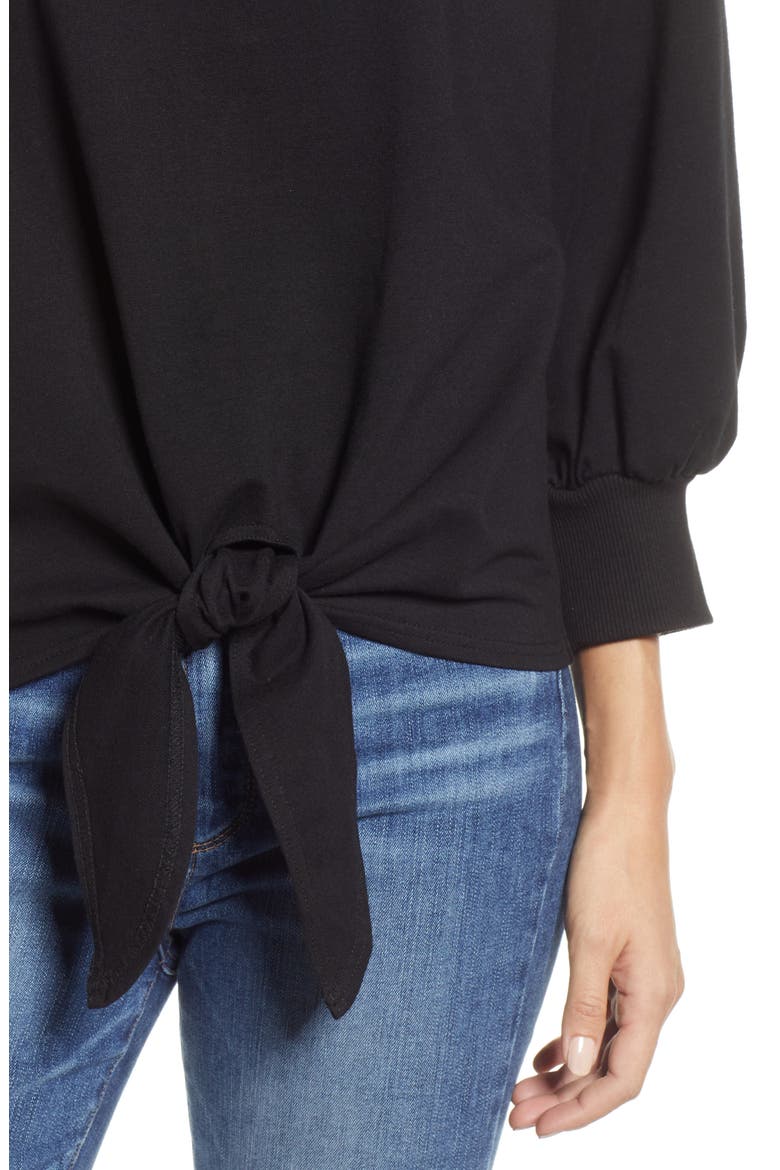 Tie Front Sweatshirt, Alternate, color, BLACK