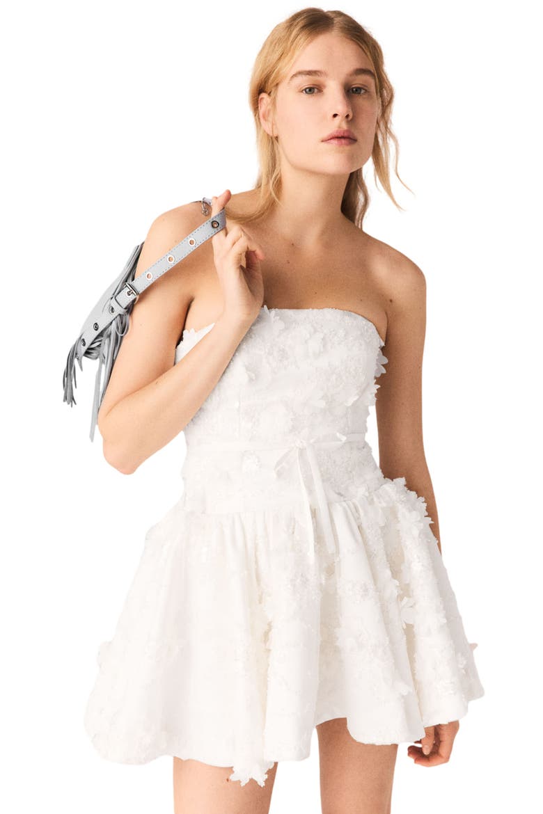 Short embroidered bustier dress, Alternate, color, White