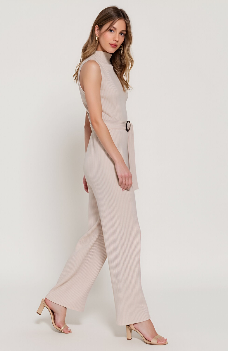 Modenaire Sleeveless Ribbed Knit Belted Top and Wide-Leg Pants Set, Alternate, color,