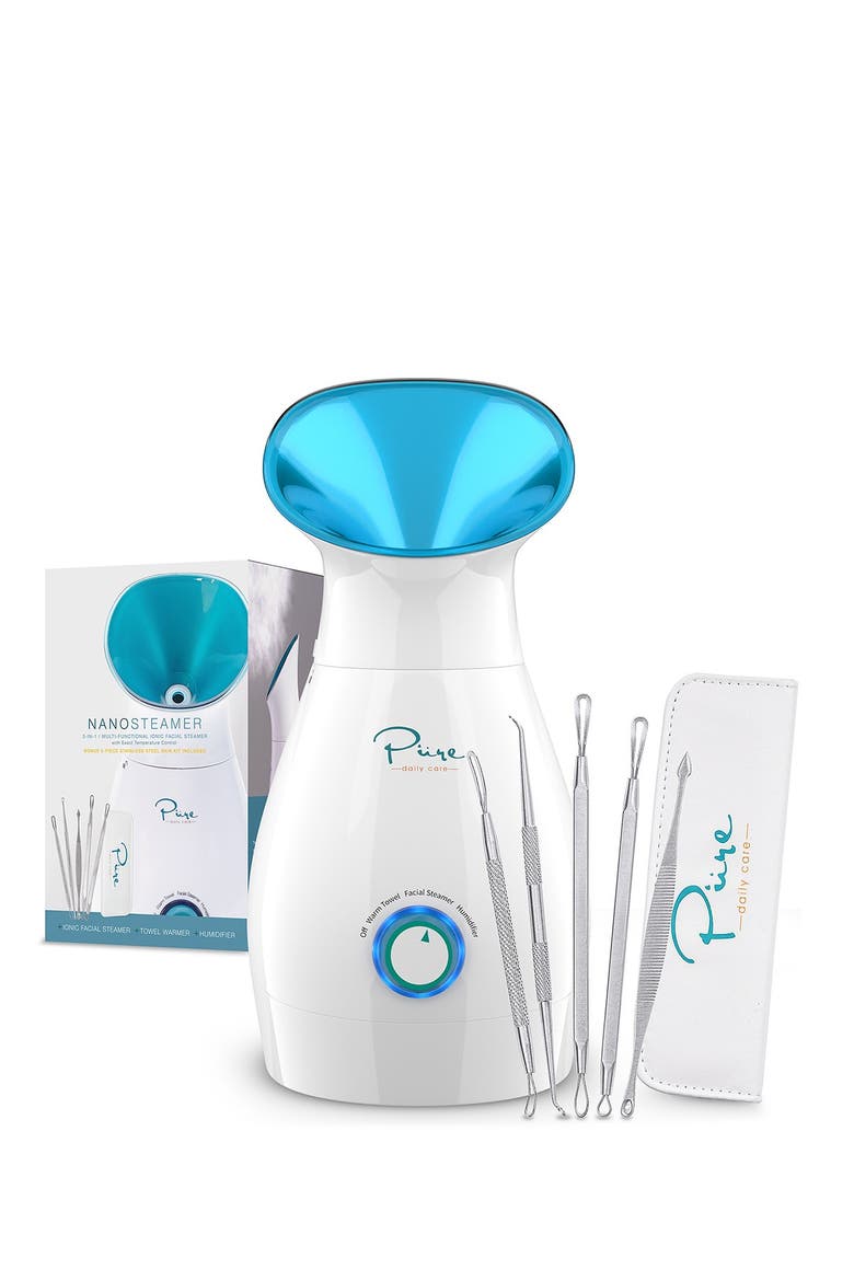NanoSteamer Large 3-in-1 Ionic Facial Steamer with Bonus 5-Piece Stainless Steel Skin Kit, Main, color, NO COLOR