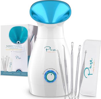 NanoSteamer Large 3-in-1 Ionic Facial Steamer with Bonus 5-Piece Stainless Steel Skin Kit