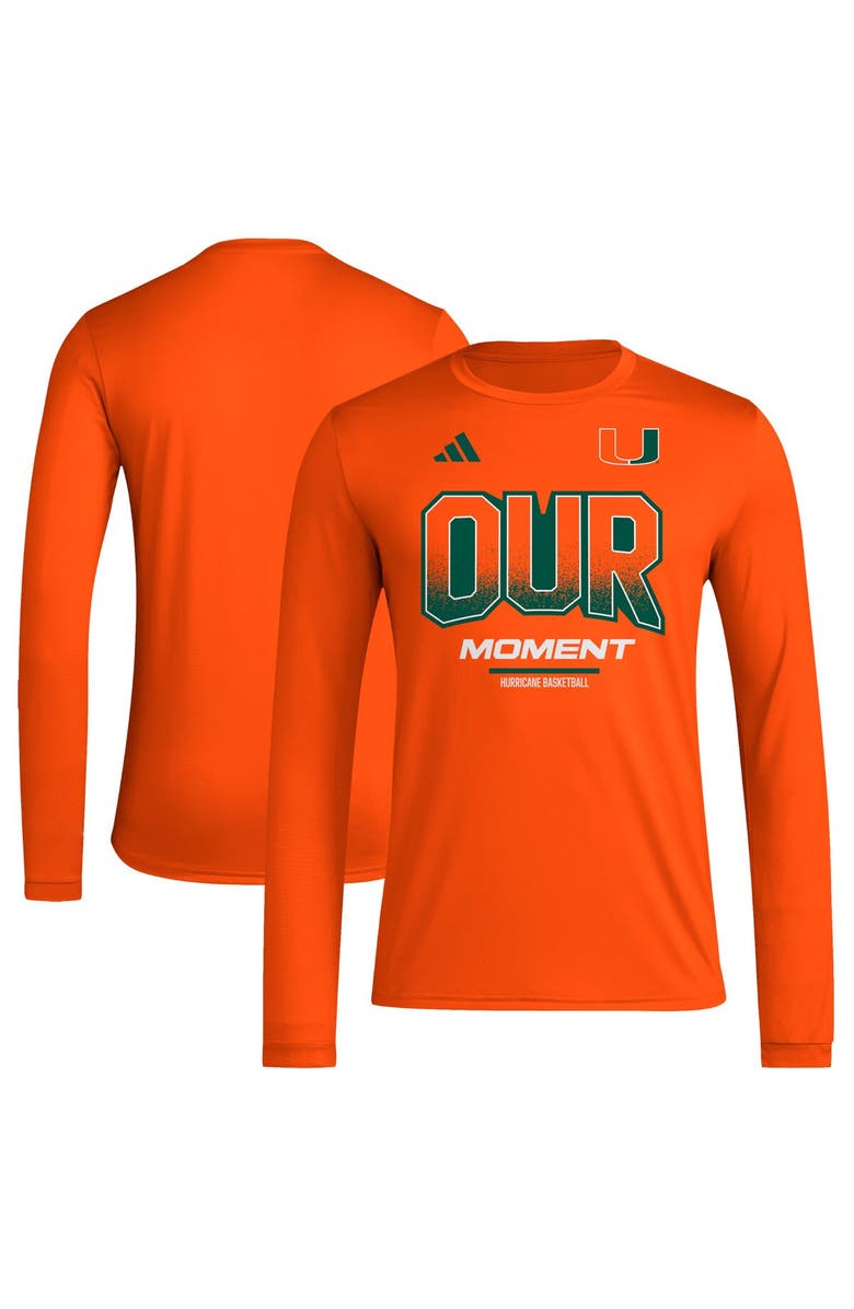 adidas Unisex adidas  Orange Miami Hurricanes 2024 On-Court Bench Our Moment Long Sleeve T-Shirt, Main, color, 