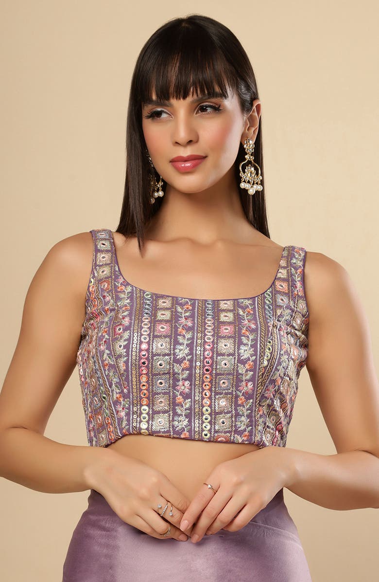 One Minute Saree<sup>®</sup> Neri Violet Grey Georgette Embellished Shimmer Readymade saree blouse for Women, Main, color, 