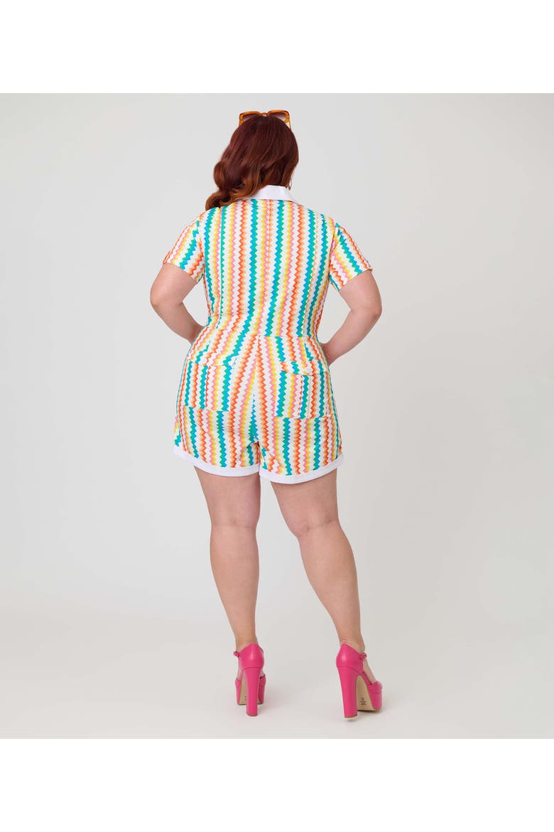 Plus Size 1960s Mia Romper, Alternate, color, Yellow w/ Colored Stripe