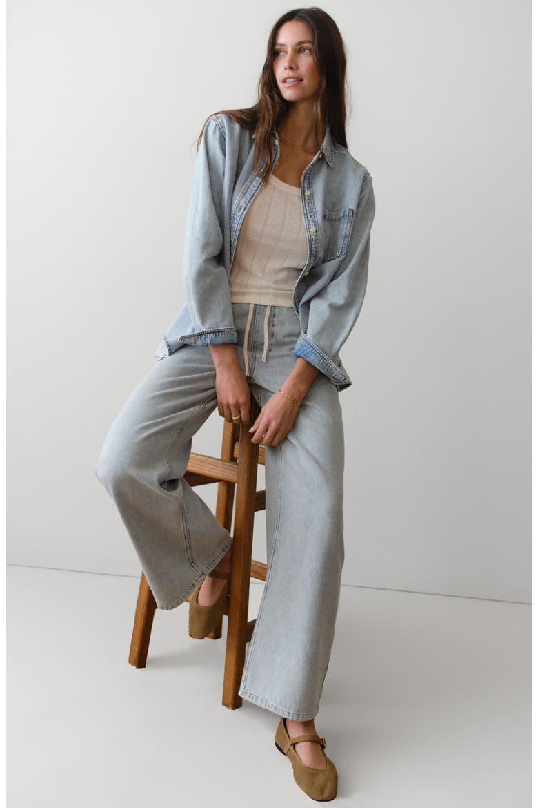 Ella Wide Leg Drawstring Jeans, Alternate, color, LIGHT WASH