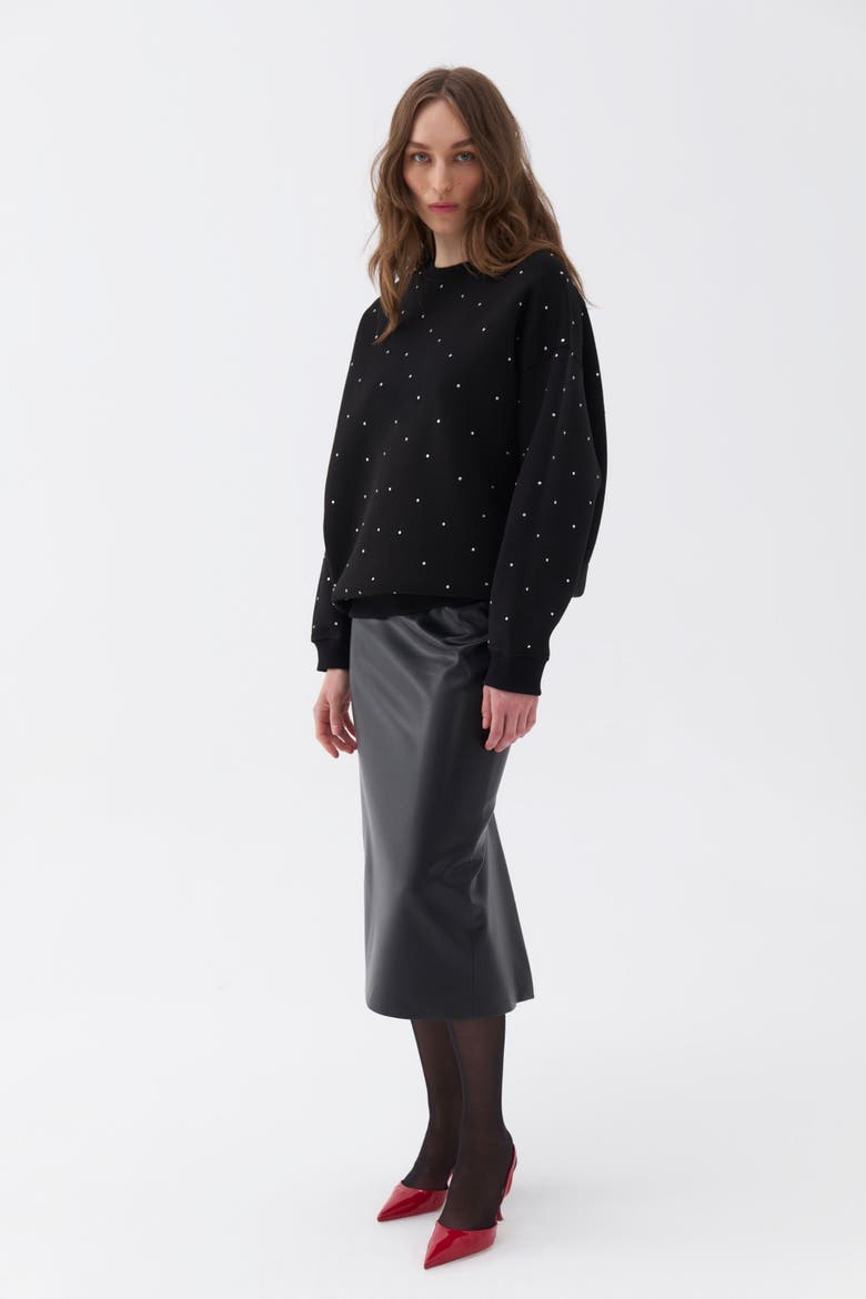 Oversized Stone Embellished Sweatshirt, Alternate, color, Black