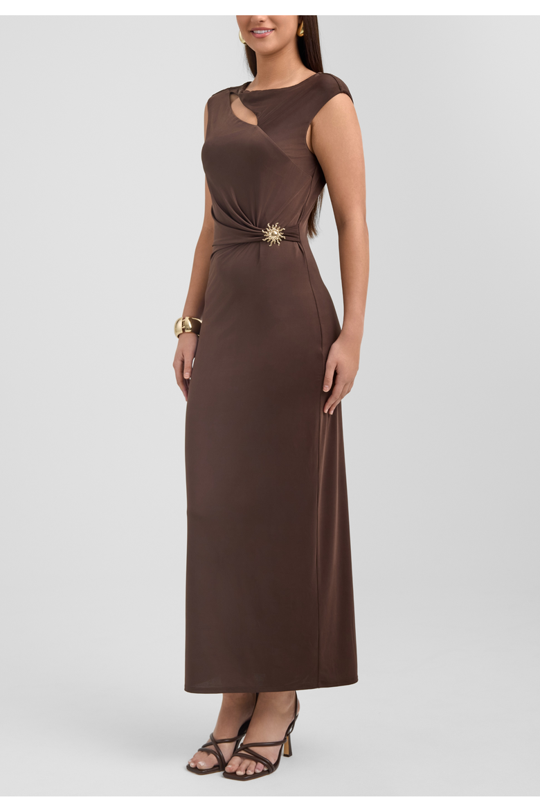 Cymara Neck Cutout Maxi Dress, Alternate, color, Dark Brown