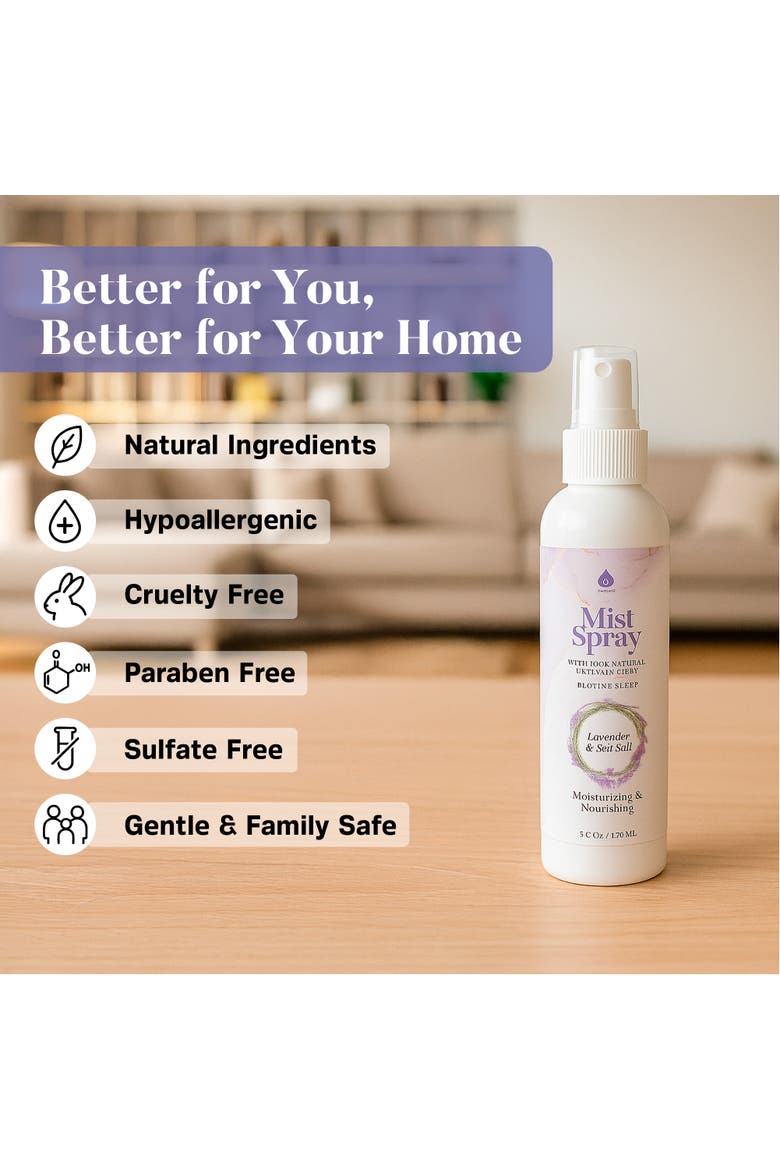Mist Spray with 100% Natural Essential Oils - Lavender & Sea Salt Aromatherapy, Alternate, color, White