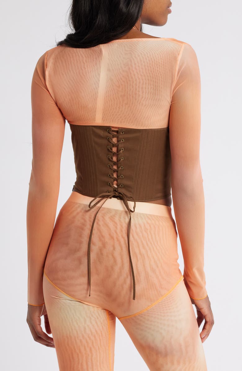 Mistress Rocks Mesh Top & Lace-Up Corset Set, Alternate, color, Orange Ombre