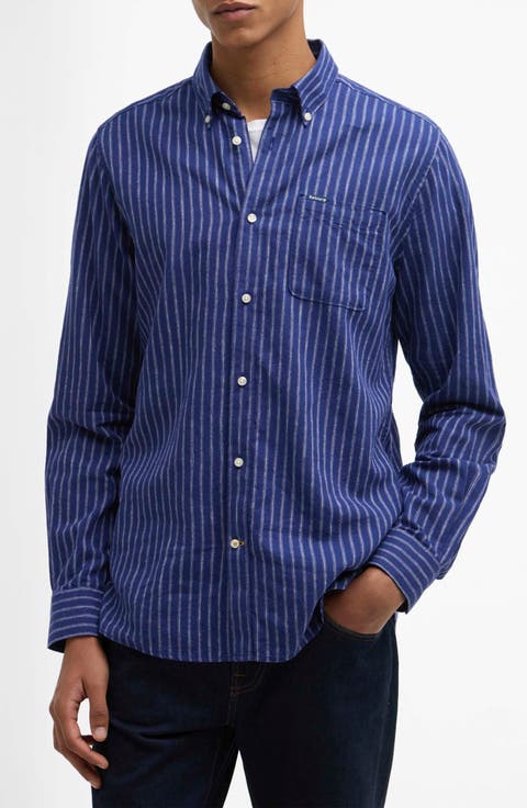 Nelson Tailored Fit Stripe Linen & Cotton Button-Down Shirt