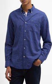 Barbour Nelson Tailored Fit Stripe Linen & Cotton Button-Down Shirt