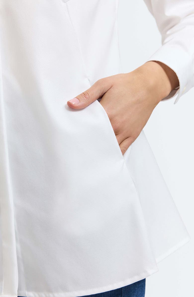 Foxcroft Cici Cotton Button-Up Tunic Shirt, Alternate, color, White