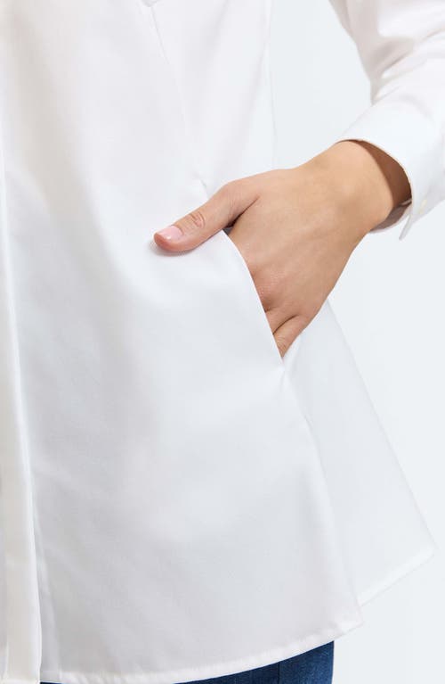 Foxcroft Cici Cotton Button-up Tunic Shirt In White