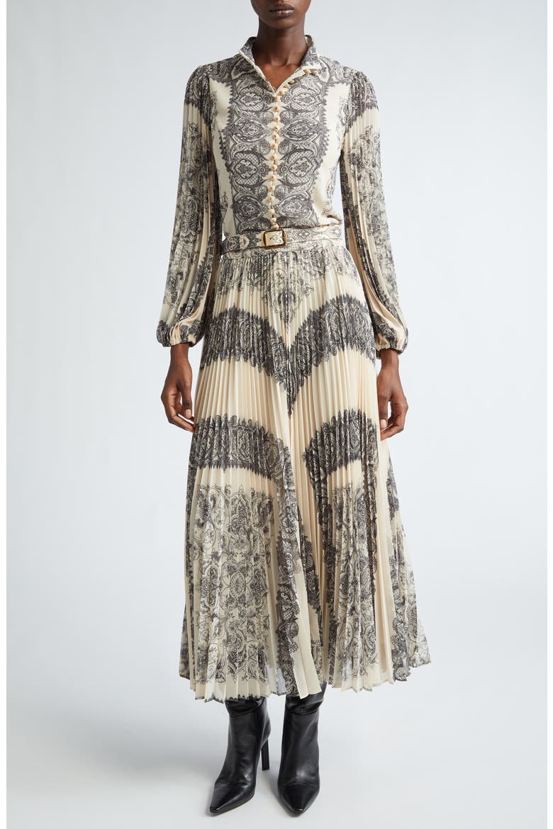 Sunray Pleated Button-Up Shirt, Alternate, color, TEA PAISLEY