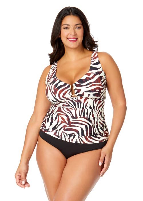 Anne Cole Plus Plus Tiger Dance Ring Front Tankini Swim Top In Tiger Dance