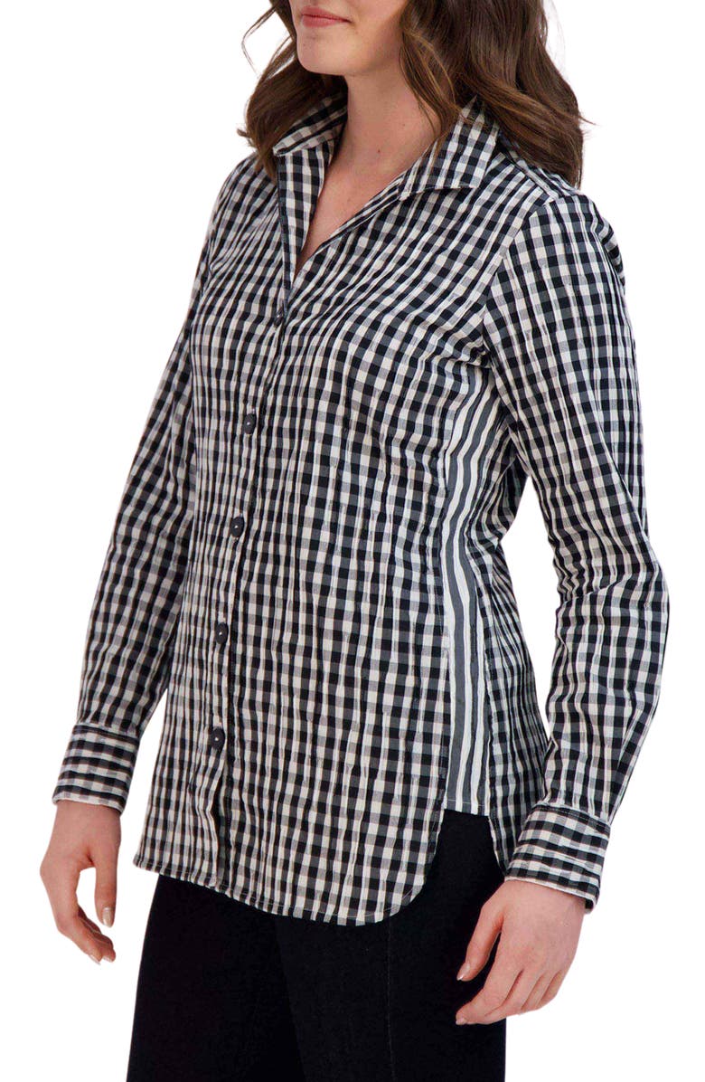 Foxcroft Pandora Gingham Cotton Blend Button-Up Top, Alternate, color,
