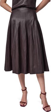 Donna Karan New York Pleated Faux Leather Midi Skirt