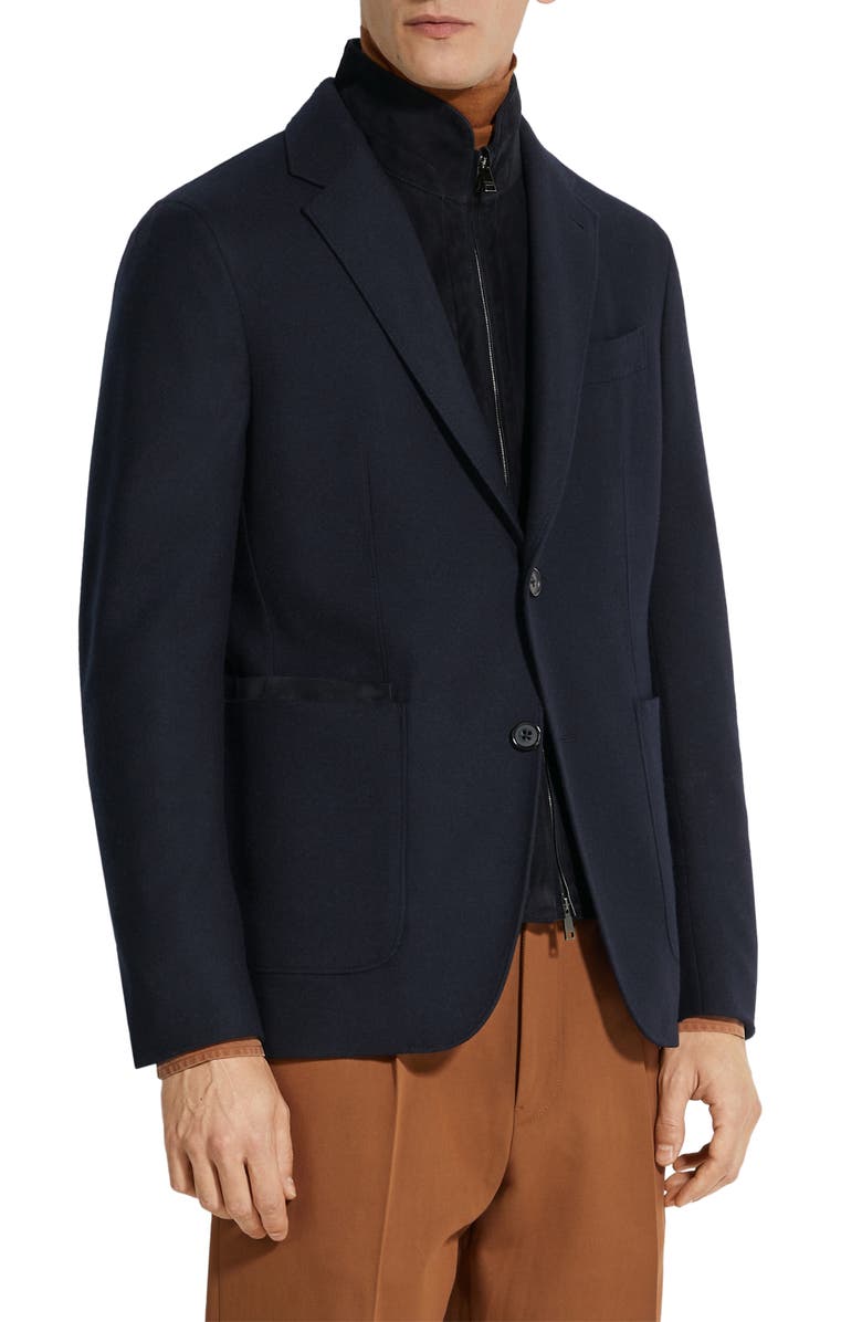 ZEGNA Trofeo Wool & Cashmere Sport Coat with Removable Suede Bib, Main, color, Navy