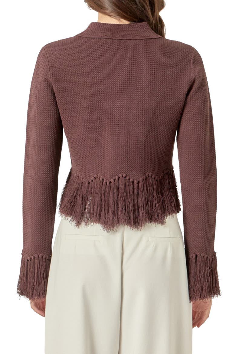 Fringe Trim Cardigan, Alternate, color, CHOCOLATE BROWN