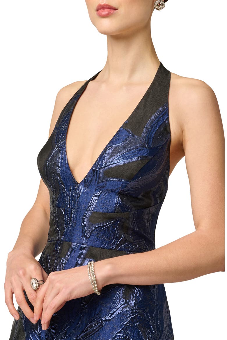 Halter Organza Jacquard Gown, Alternate, color, NAVY/ BLACK