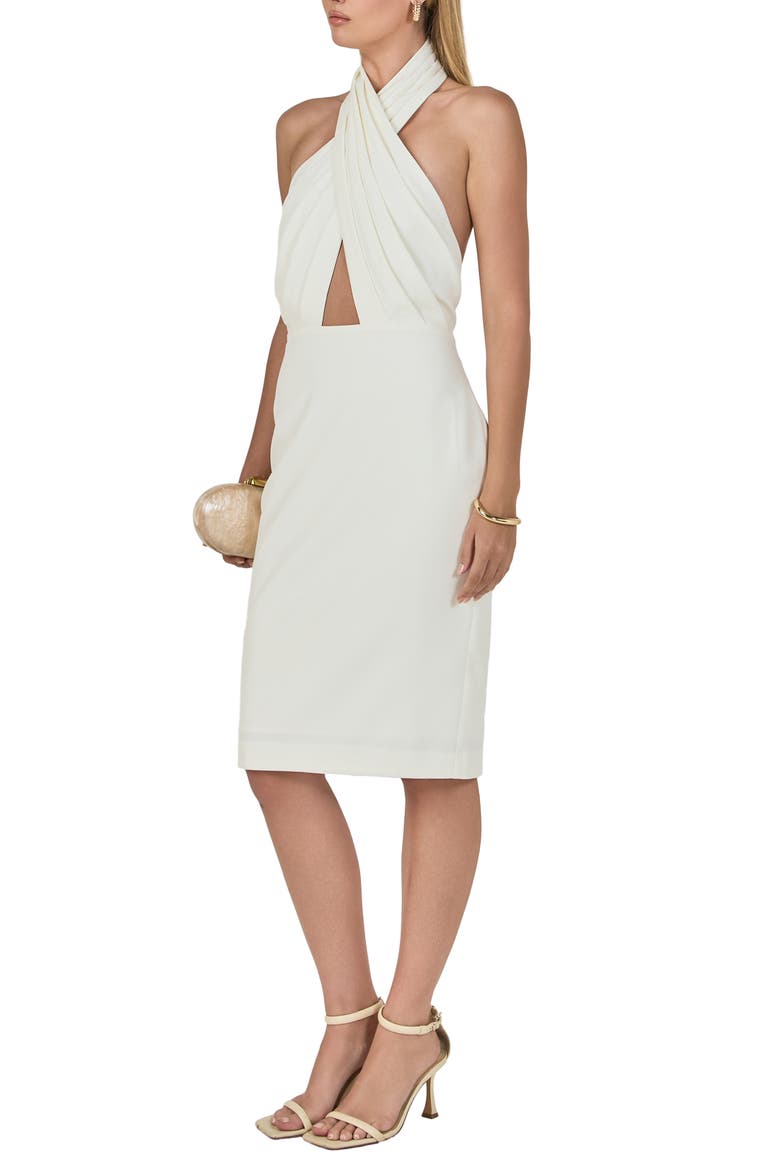 Draped Halter Midi Dress, Alternate, color, IVORY