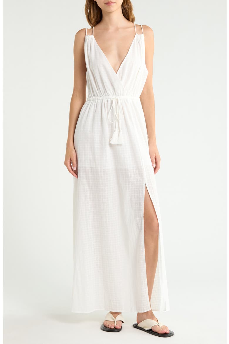 Open Stitch Panel Cover-Up Maxi Dress, Main, color, WHITE