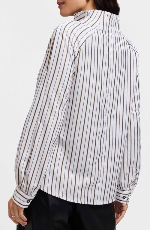 Foxcroft Daphne Stripe Metallic Stretch Popover Shirt In Gray