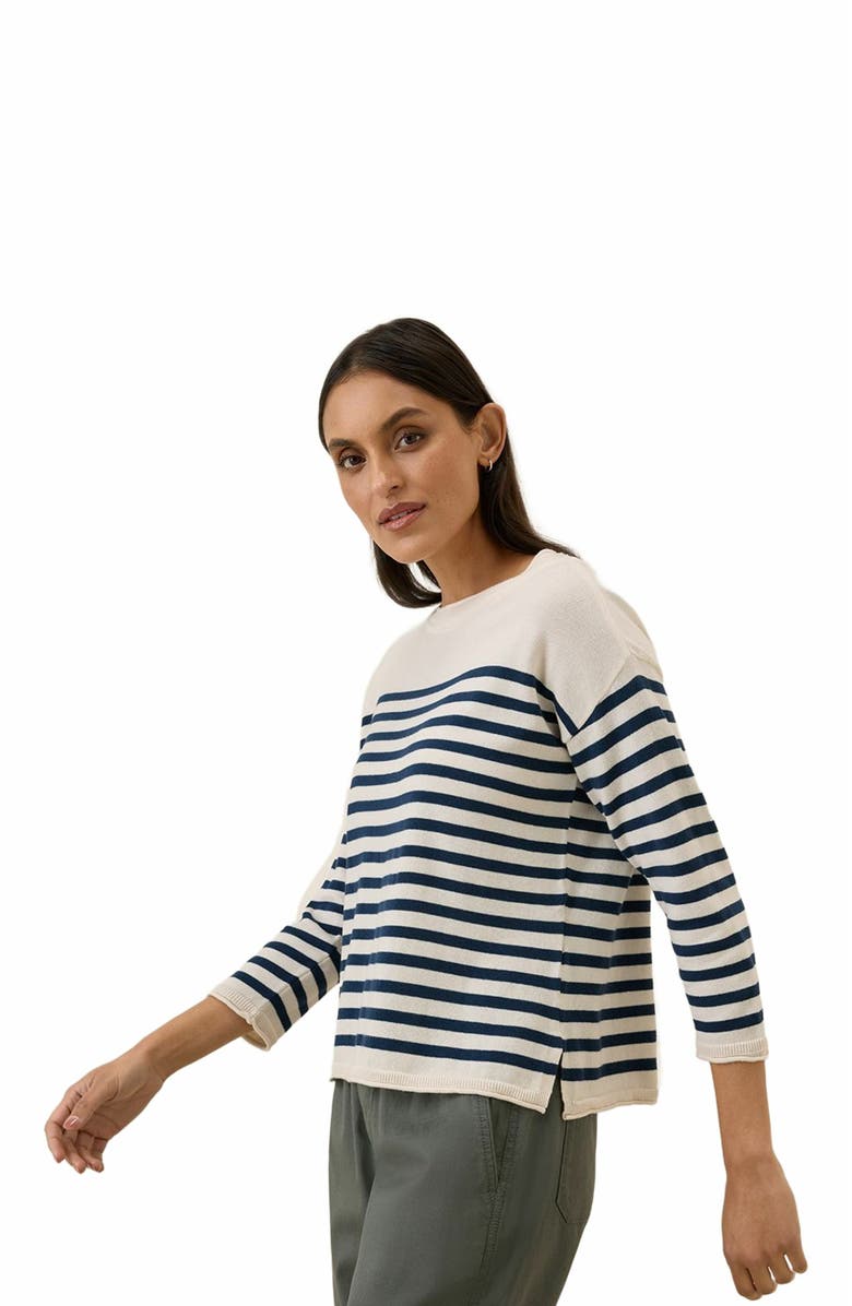 Pact Organic Cotton Classic Fine Knit Wide Neck Sweater, Alternate, color, Navy Laguna Stripe
