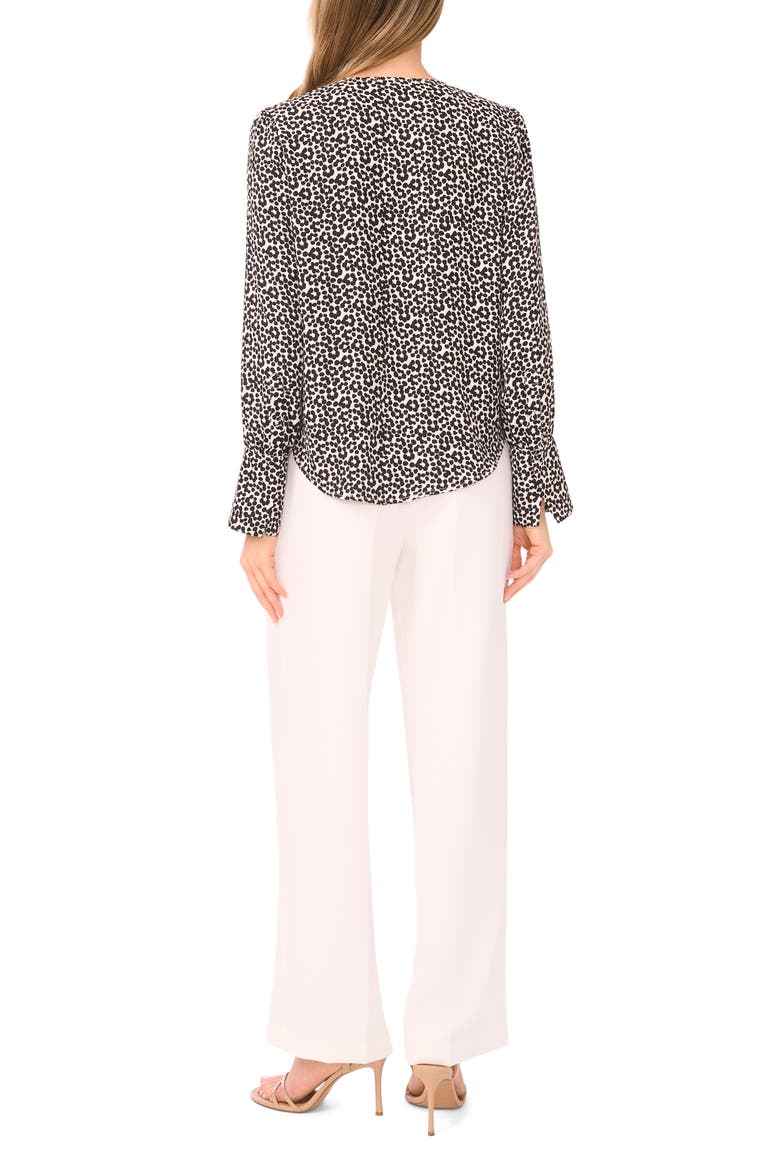 Dot Flower Print Long Sleeve Wrap Top, Alternate, color, BIRCH