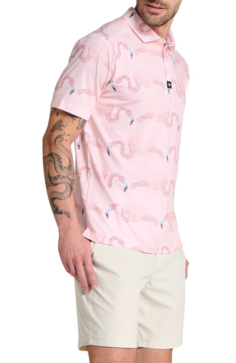 Bad Birdie Pinky Promise Flamingo Print Performance Golf Polo, Main, color, 