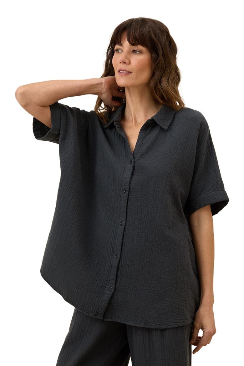 Organic Cotton Coastal Double Gauze Oversized Shirt, Alternate, color, Black