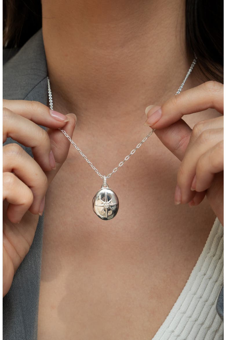 Diamond Starburst Oval Locket, Alternate, color, Sterling Silver