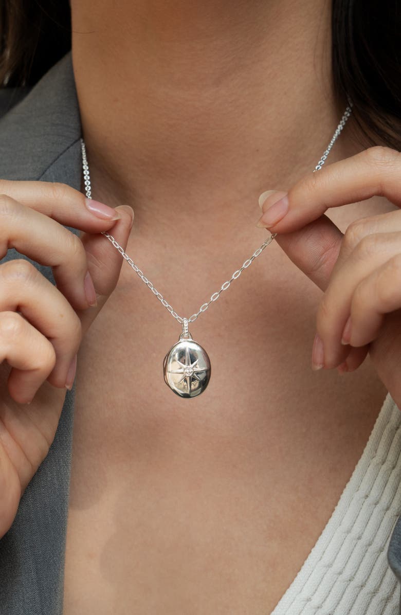 Dower & Hall Diamond Starburst Oval Locket, Alternate, color, Sterling Silver