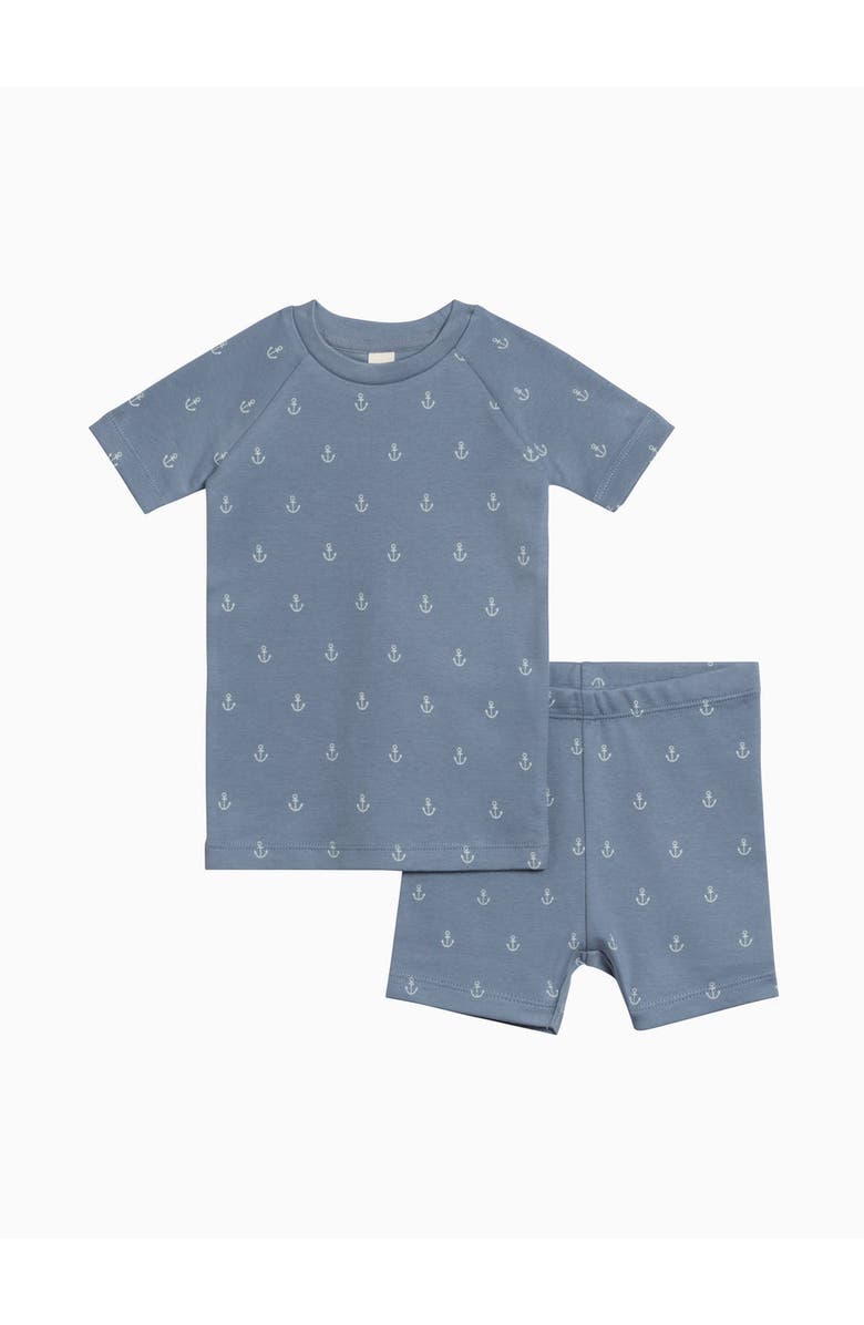 Colored Organics Organic Cotton 2-Piece Short Sleeve Jammie Set, Main, color, Anchor / Sea + Powder