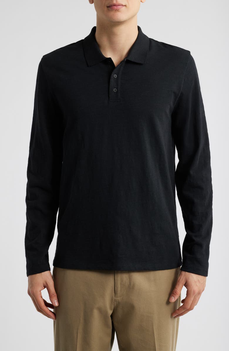 Vince Slub Cotton Long Sleeve Polo, Main, color, Black