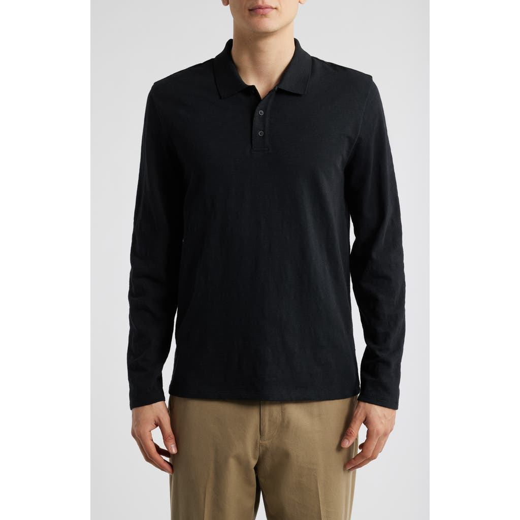 Vince Slub Cotton Long Sleeve Polo In Black
