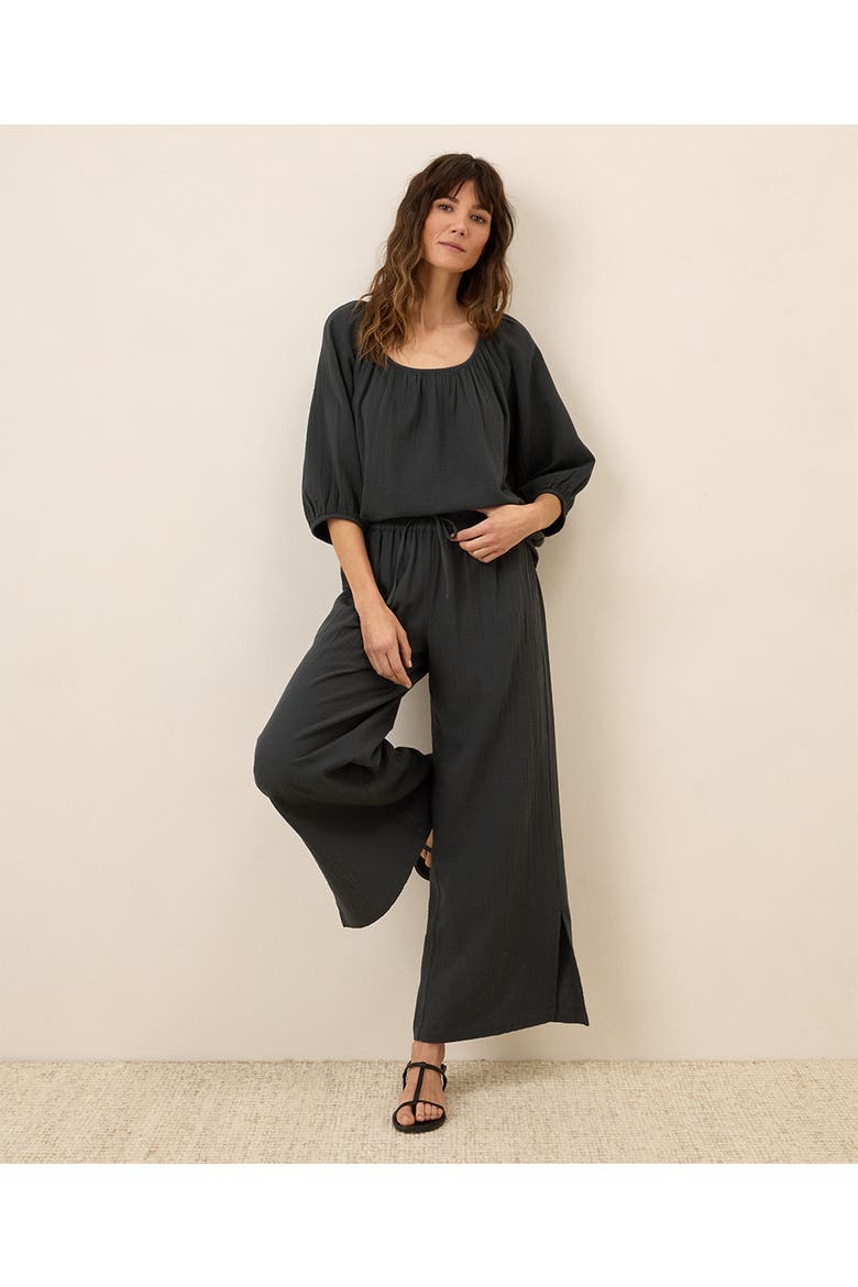 Organic Cotton Coastal Double Gauze Scoop Neck Top, Alternate, color, Black