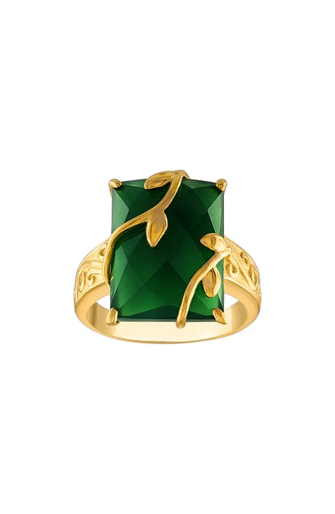 14K Gold Over Silver Green Chalcedony Ring