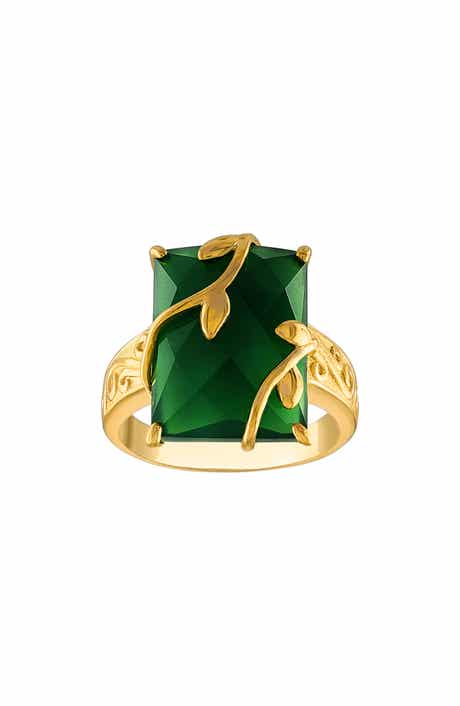 FZN 14K Gold Over Silver Green Chalcedony Ring