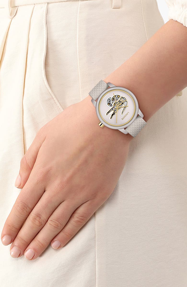 Lacoste 12.12 Automatic Off White Leather Strap Watch, 38mm, Alternate, color, Off White
