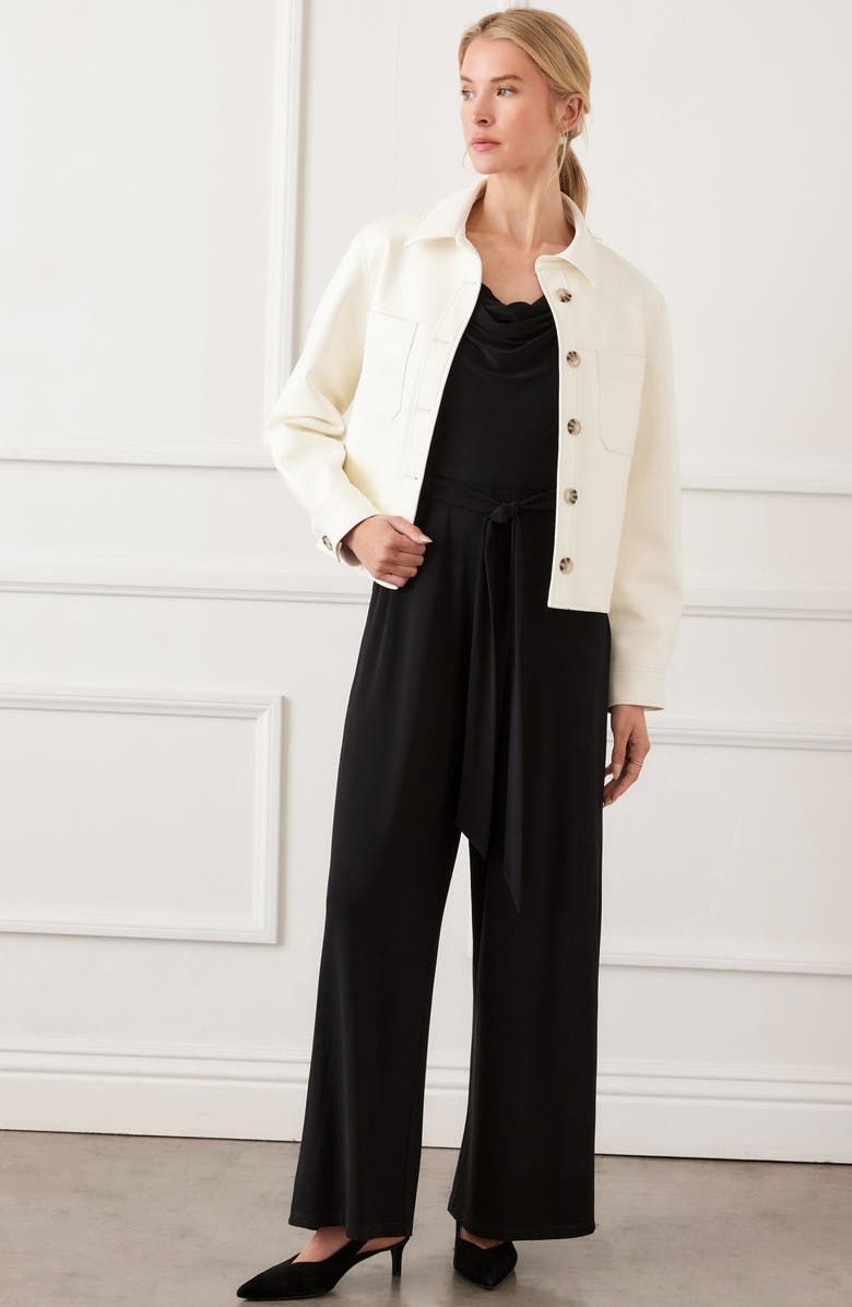 Karen Kane Faux Leather Crop Jacket, Alternate, color, Off White