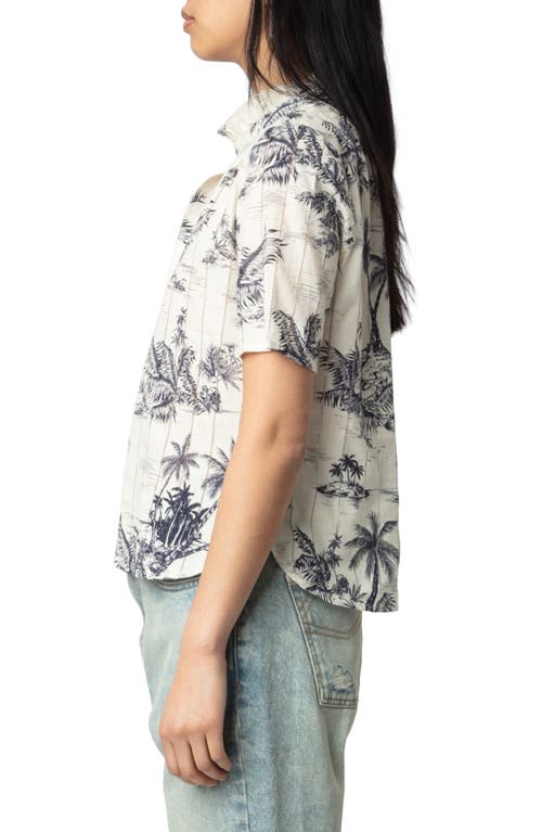 Zadig & Voltaire Womens Ecru Palm-print Short-sleeved Cotton Shirt