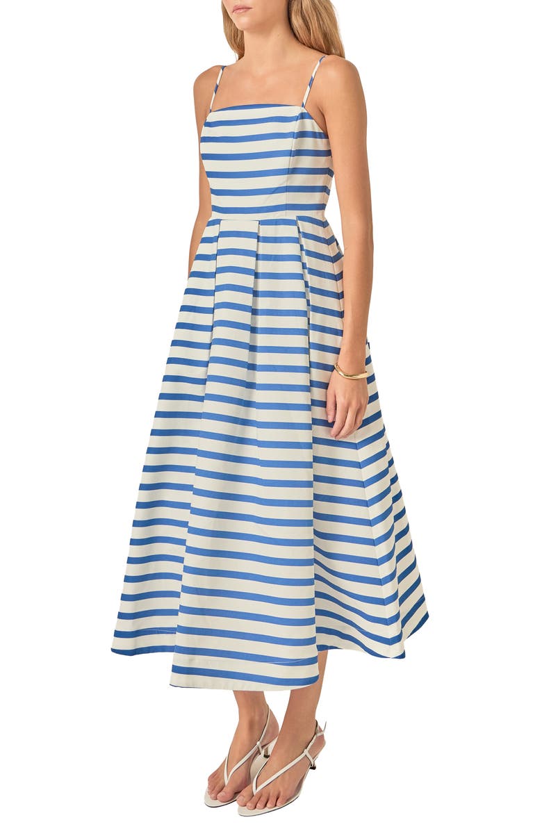 English Factory Stripe Sleeveless Maxi Dress, Alternate, color, Off White/ Royal Blue